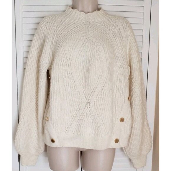 NWT MARC NEW YORK ANDREW MARC IVORY CABLE KNIT BUTTON ACCENT SWEATER XLARGE - Picture 2 of 10